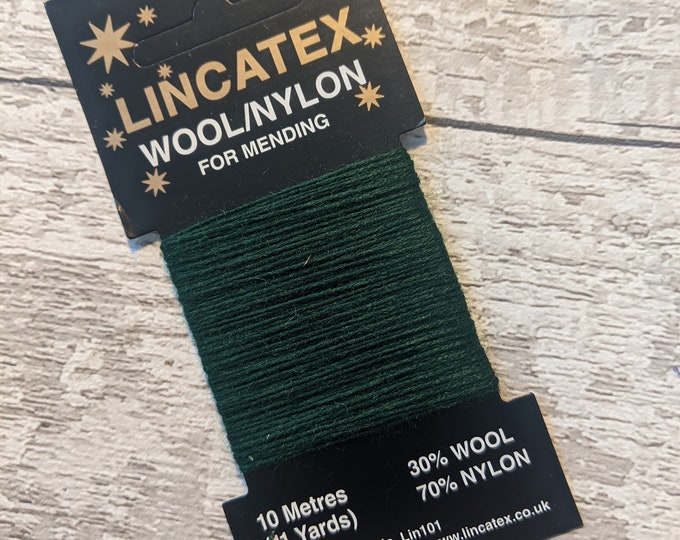 Green Darning Mending wool in Bottle green 10 metres Dark Green Eco