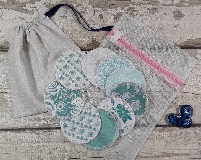 9 reusable face pads and storage bag & wash bag, Eco-friendly, Makeup Removal, Scrubbies, Facial cleansing wipes, Zero waste, Ethical gift D