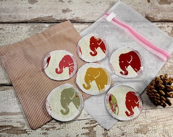 6 Elephant face reusable face pads storage & wash bag Eco-friendly Makeup Removal Scrubbies Facial cleansing wipes, Zero waste, Ethical gift