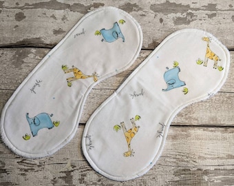 Jungle animal burp cloths x 2, crisp white cotton,New Baby gift, Eco friendly, Organic, Cotton, New Parent Gift, Baby shower, Mum to be gift