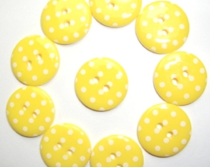 Buttons Bright Yellow Polka Dot Button pack of 10 ligne size 28 or 18mm 2 hole Two hole Plastic