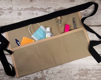 Apron Plain Beige Waist Apron with 2,3,4 or 5 pockets, Fathers day gift, Tool belt, Teacher apron, Pocket apron, Craft apron, RWI apron