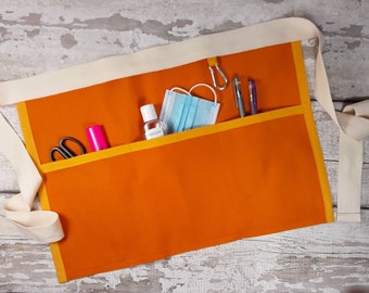 Apron Plain Orange Waist Apron with 2,3,4 or 5 pocket, Vendor apron, Teacher apron, Pocket apron, RWI apron, Craft apron, Teacher gift