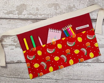 Child's Tool Belt, Utility Apron, Pocket Apron, Role Playing, Mark Making, Dressing up, Red Linen Fruit Party Bag Filler, Stocking filler
