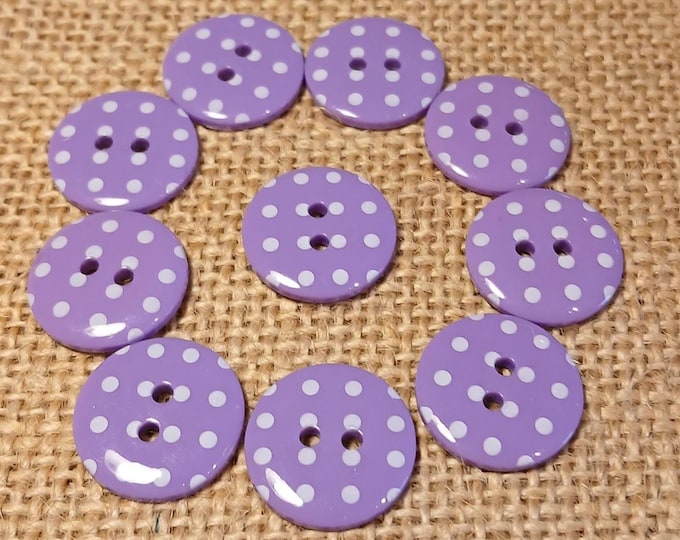 Purple Polka Dot Buttons - 10 Pack, 18mm Plastic 2-Hole