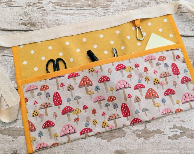 Teacher Apron, Mini Mushroom Cath Kidston, Choice of fabric & pockets, Gift, Vendor Apron, Half apron, Cafe apron,  Read Write Inc Apron RWI