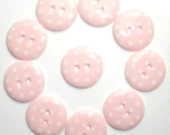 Buttons Baby Girl Pink Pale Pink Polka Dot Button x 10 pack of 10 ligne size 28 or 18mm 2 hole Two hole Plastic