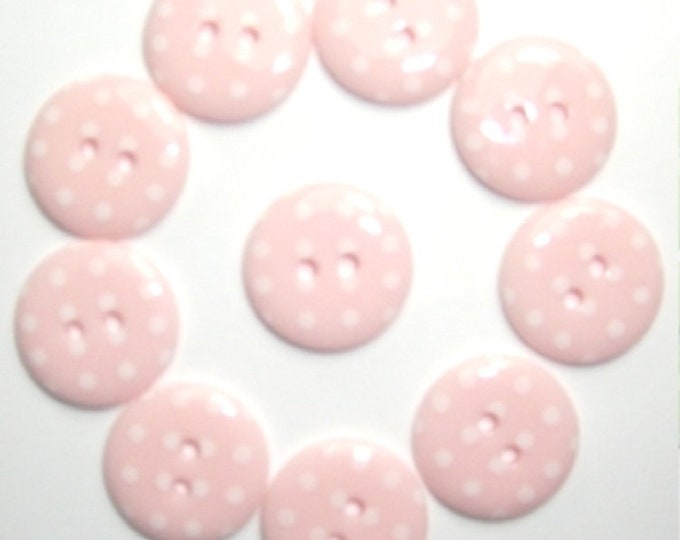 Buttons Baby Girl Pink Pale Pink Polka Dot Button x 10 pack of 10 ligne size 28 or 18mm 2 hole Two hole Plastic