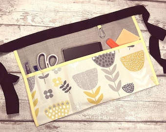 Floral Teacher Apron, Multi-Pocket Vendor Half Apron