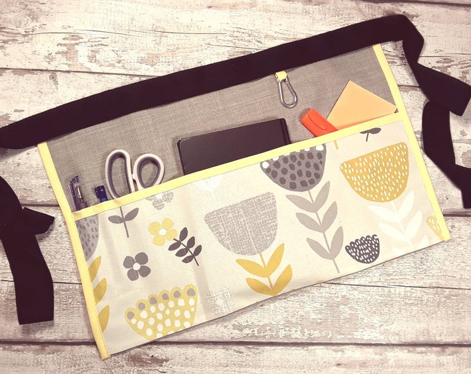 Apron with 2,3,4, or 5 Pockets in GREY Lemon Vendor Apron, Teacher RWI Apron, Craft Apron, Teacher gift, Half Waist apron, Classroom apron