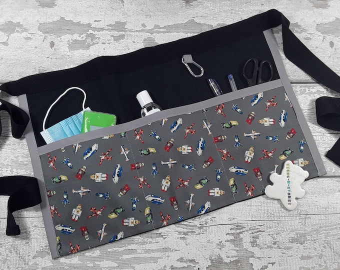 Teacher Apron Retro Toys with 2,3,4,or 5 pockets suitable, Vendor apron, Waist apron, Pocket apron, Craft apron, Lego