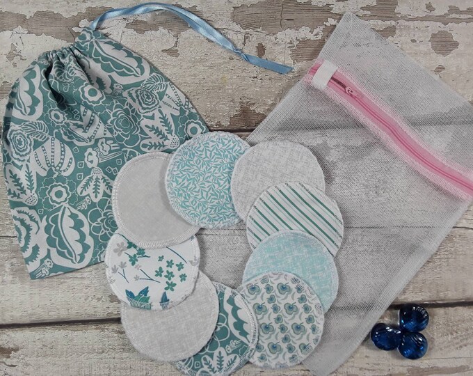 9 reusable face pads and storage bag & wash bag, Eco-friendly, Makeup Removal, Scrubbies, Facial cleansing wipes, Zero waste, Ethical gift C