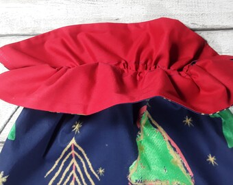 Personalised Christmas Bag, Xmas Trees, Blue Santa Sack 'Noel' with ruffle