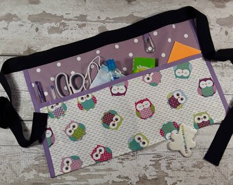 Waist Apron, Pocket Apron OWLS 100% cotton, Teacher Gift, Birthday, Choice of Polka Dot and 2,3,4 or 5 pockets, Vendor Apron, RWI Apron,