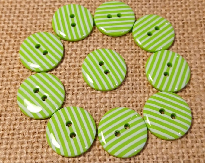 Lime Green Candy Stripe Buttons: Plastic, 18mm, Pack of 10