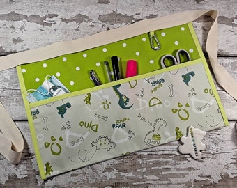 Dinosaur Print Teacher Apron: 100% Cotton Pocket Waist Apron *