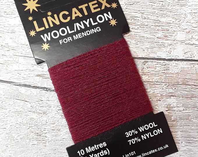 Red Claret Darning Mending wool 10 metres Eco Dark red