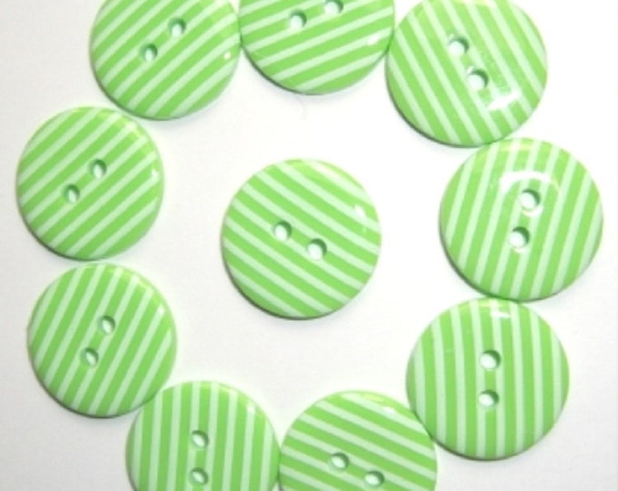 Buttons Lime Green with White Candy Stripe Button pack of 10 ligne size 28 or 18mm 2 hole Two hole Plastic