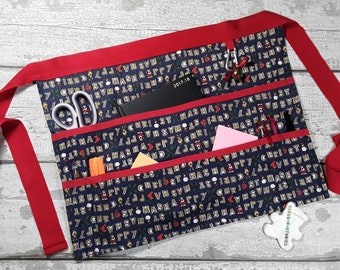 HAPPY CHRISTMAS Teacher Apron Vendor Apron Garden Apron Teacher Utility Belt Half Waist 6 or 9 pockets fits 10" tablet