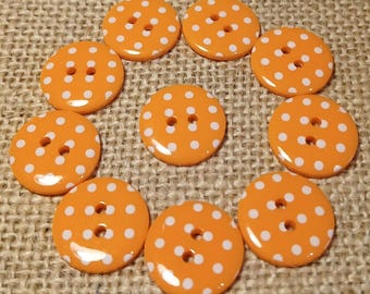 Orange Polka Dot Buttons: Plastic 2-Hole, 18mm (Pack of 10)