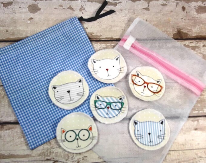 Cat Face Reusable Makeup Remover Pads: Eco-Friendly Cotton Facial Rounds with Wash Bag