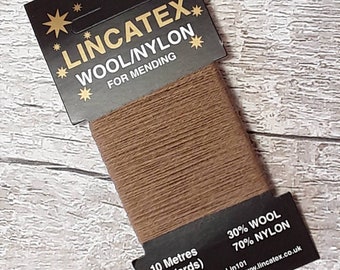 Brown Darning Mending wool in Beige 10 metres Light Brown Fawn Eco-friendly Wool nylon mix