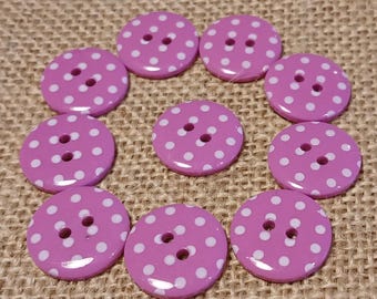 Hot Pink Polka Dot Buttons: Plastic 2-Hole Pack (18mm)