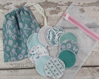 9 reusable face pads and storage bag & wash bag, Eco-friendly, Makeup Removal, Scrubbies, Facial cleansing wipes, Zero waste, Ethical gift I