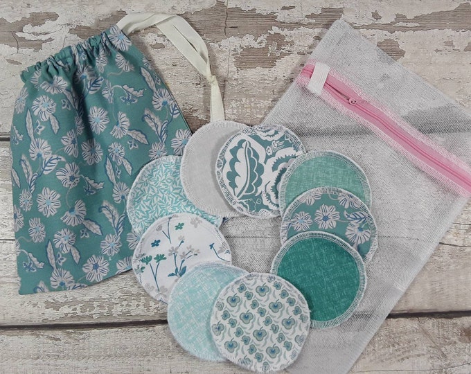 9 reusable face pads and storage bag & wash bag, Eco-friendly, Makeup Removal, Scrubbies, Facial cleansing wipes, Zero waste, Ethical gift I