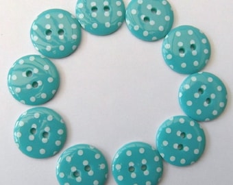 Buttons Turquoise Blue Polka Dot Buttons pack of 10 ligne size 28 or 18mm 2 hole Two hole Plastic