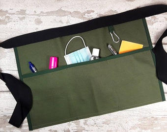 Apron Plain Moss Green, Teacher Apron 2,3,4 or 5 pocket for Phone, Wipes, Tools, Vendor apron, Pocket apron, Waist apron, RWI apron