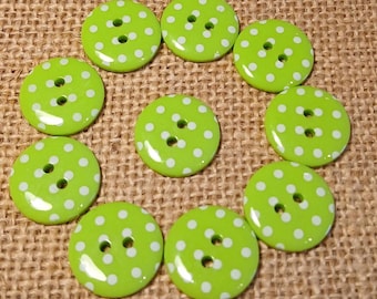 Lime Green Polka Dot Buttons: 18mm Two Hole Plastic (Pack of 10)