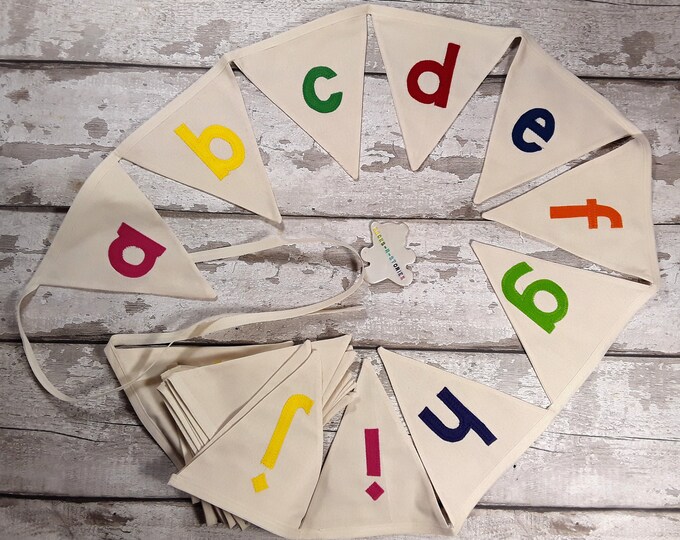 Alphabet A-Z Cotton Calico bunting with print letters 26 flags lined 5.5 metres