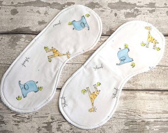 Jungle animal burp cloths x 2 white cotton, New Baby gift, Eco friendly, Organic, Cotton, New Parent Gift, Baby shower, Mum to be gift