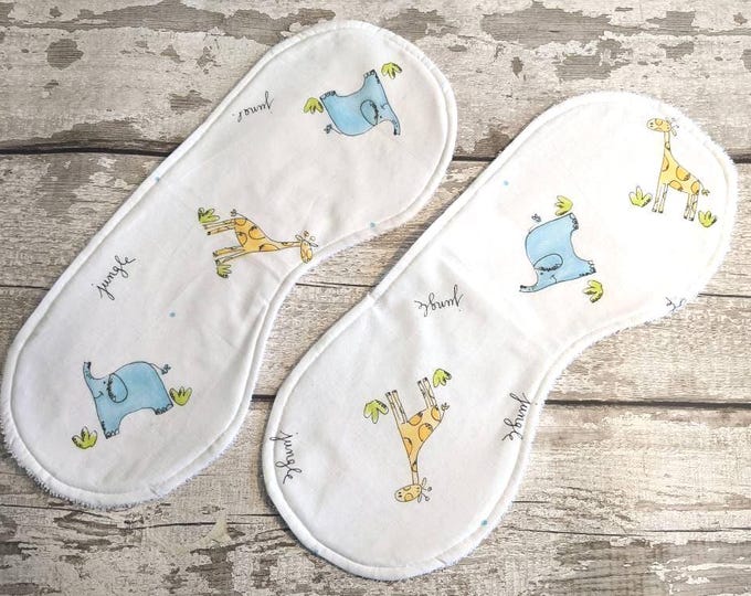 Jungle Animal Burp Cloths: Elephant & Giraffe, Organic Cotton, Set of 2