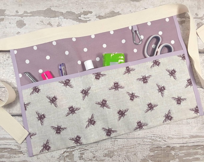 Teacher Apron with Pockets: Purple Bee Cotton Half Apron *