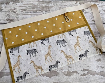 Zebra Giraffe Teacher Apron: Polka Dot Cotton Half Apron with Pockets *
