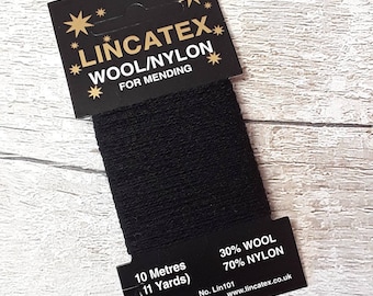 Black Darning Mending wool 10 metres 11 yards Wool nylon mix