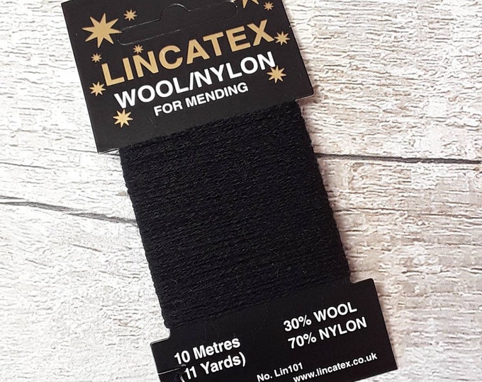 Black Darning Mending wool 10 metres 11 yards Wool nylon mix