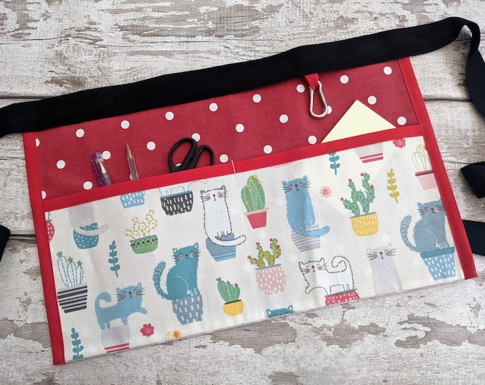 Waist apron CATS cacti choice of polka dot Teacher Apron, Vendor apron, Mothers Day, Birthday gift, Pocket Apron, Craft apron *