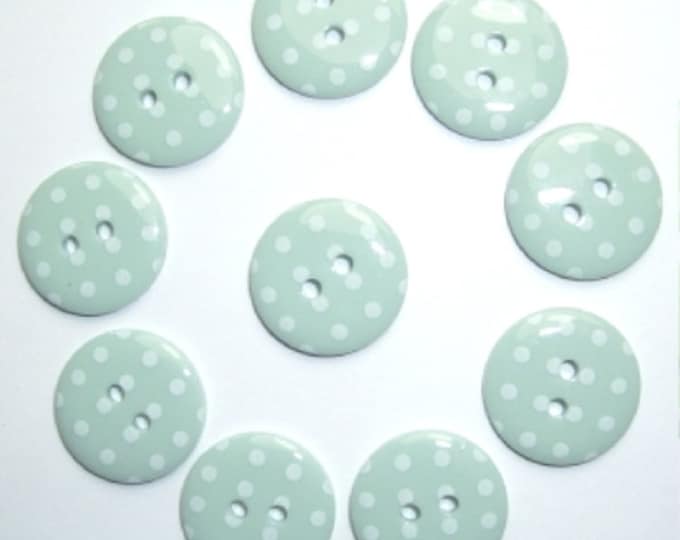 Buttons Peppermint Green Polka Dot Button pack of 10 ligne size 28 or 18mm 2 hole Two hole Plastic