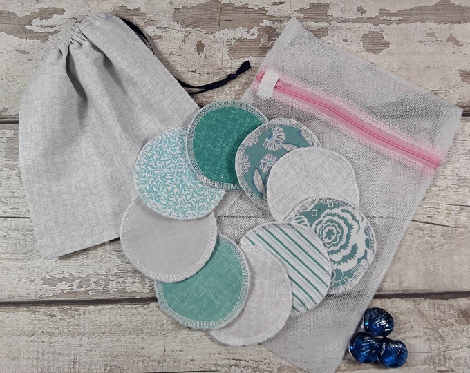 9 reusable face pads and storage bag & wash bag, Eco-friendly, Makeup Removal, Scrubbies, Facial cleansing wipes, Zero waste, Ethical gift H