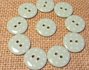 Peppermint Green Polka Dot Buttons - 18mm Plastic 2-Hole, Pack of 10