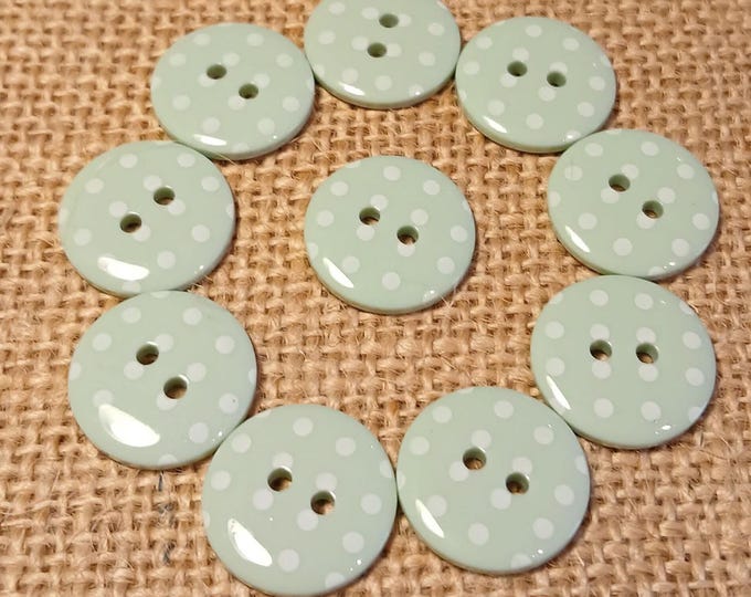 Peppermint Green Polka Dot Buttons - 18mm Plastic 2-Hole, Pack of 10