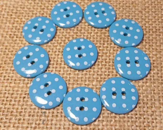 Turquoise Blue Polka Dot Buttons: Plastic, 18mm, 2-Hole (Pack of 10)