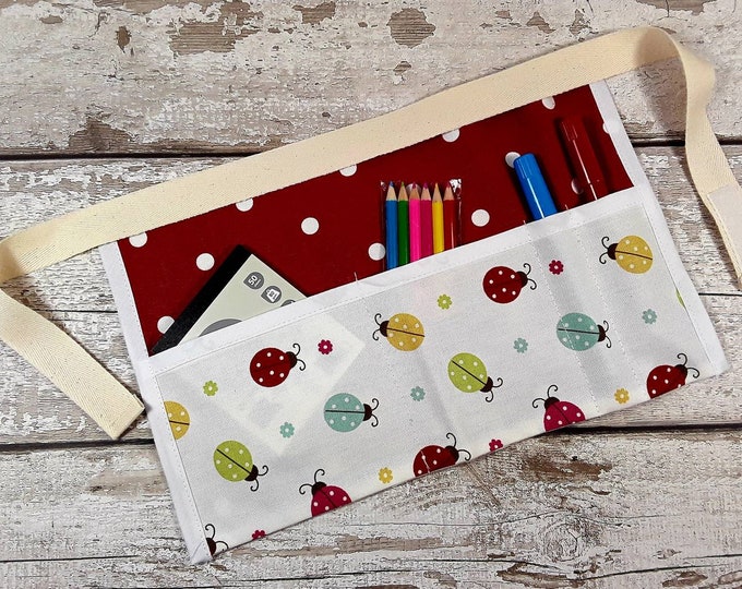Childs mark making apron Ladybird Red Polka Dot Tool Belt, Pocket Apron, Role Play Teacher, Mark Making, BIRTHDAY Home Schooling