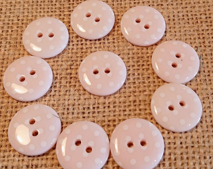 Pale Pink Polka Dot Buttons: Plastic 18mm, Pack of 10