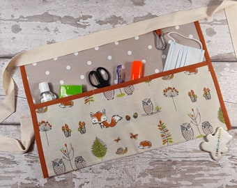 Woodland Friends Waist Apron: Polka Dot Pockets, Teacher or Vendor Apron *