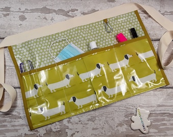 Dachshund PVC Oilcloth Half Apron, 3 Pockets, Carabiner