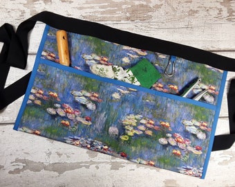 Mothers day gift Gardening apron, Monet Waterlilies, Waterproof fabric, Waist apron, Teacher Apron, pockets, Outdoor apron, Birthday NOT PVC